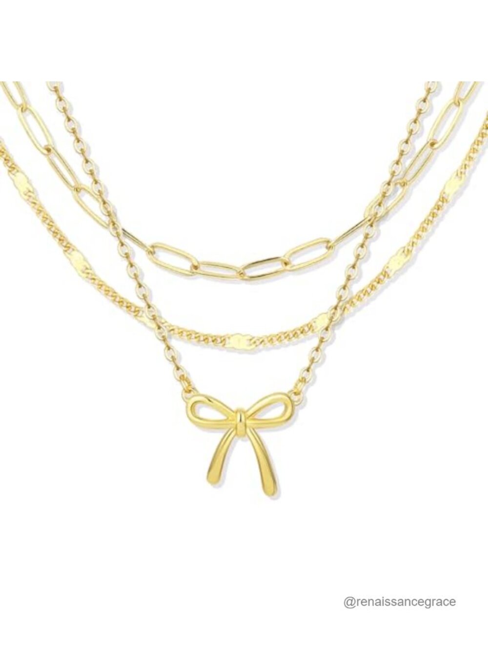 Women's Layered Necklace Set - 3 Piece Bow & Chain Necklaces - 14k Gold Plated